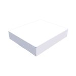 A plain white box with a flat top and open front, suitable for packaging.