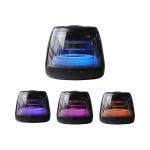 A Bluetooth speaker stand in black with RGB LED lights, showcasing various colours including blue, purple, and orange.