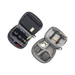 A grey eco accessory pouch with compartments for pens, cables, a notebook, and various small items.