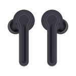 Black Leeds TWS Earbuds with a sleek design, featuring a minimalist look and a circular logo on the side.