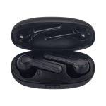 Black Leeds TWS earbuds in a charging case, featuring a sleek design and compact storage.