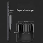 A sleek black charging case for TWS earbuds alongside the earbuds themselves, showcasing a slim design.