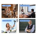 A collection of scenes featuring a wireless microphone used in webcasts, interviews, outdoor broadcasts, and educational streaming.