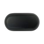 A black charging case for Clipz TWS Earbuds, featuring a sleek, oval design and a textured finish.