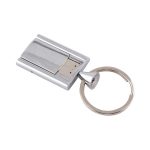 A silver Chrome Flip Flash Drive with a keyring attachment for easy portability.