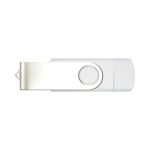 A white Mix N Match Type-C flash drive with a silver swivel cover and a circular button. It features a logo.