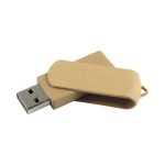 A beige Eco Swivel Flash Drive with a swivel design, featuring a metal USB connector and a logo.