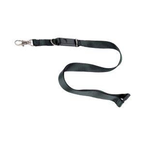A black conference lanyard with a clip and a built-in USB flash drive. It includes a branding logo.