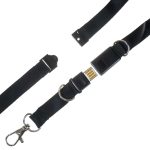 A black conference lanyard with a USB flash drive attachment and a metal clip for easy access.
