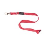 A red lanyard with a metal clip and buckle, designed to hold a USB flash drive. It features a simple, functional design.
