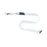 A light grey lanyard with a clip and buckle, featuring a USB flash drive attachment.