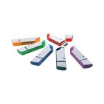 A collection of six Stargon flash drives in various colours: orange, green, blue, and purple, with silver accents.