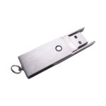 A metallic silver flash drive with a slide and swivel design, featuring a keyring attachment.
