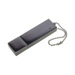 A sleek, silver Slimline Metal Drive with a polished finish and a chain attachment.