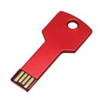 A red USB key COB flash drive with a key-shaped design and a keyring hole.