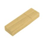 A slim bamboo flash drive in a natural beige colour with a simple rectangular design and a logo.
