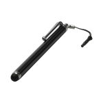 A sleek black stylus pen with a silver accent and a cord attachment. It has a rounded tip for precise writing.
