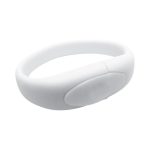 A white silicone wristband featuring a smooth, rounded design and an oval imprint area.