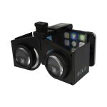 Foldable black VR glasses with large lenses, designed to hold a smartphone for immersive viewing experiences.