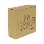 A brown cardboard box containing VR Fold Glasses, featuring a simple design and a logo on the front.