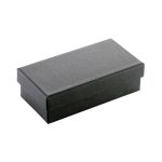 A black rectangular box with a lid, made from sturdy paper material.