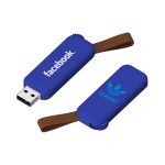 A blue Turin Flash Drive with a brown strap, featuring logos on both sides.