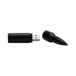 A black Bullet Flash Drive with a cap shaped like a bullet tip, showcasing a sleek design.