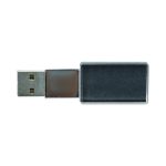 A rectangular eco-friendly flash drive in clear and dark grey, featuring a USB connector and a logo.