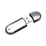 A silver and black Flante Curved Flash Drive with a removable cap. It features a logo on the body.