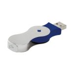 A blue and silver Halo Swivel Flash Drive with a swivel mechanism and USB connector. It features a branding logo.