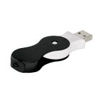 A black and silver Halo Swivel Flash Drive with a sleek design and a USB connector. It features a logo.