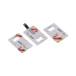 A drink bottle-shaped flash drive in vibrant colours with a branding logo and a retractable USB connector.