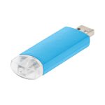 A blue Pavo Twist Flash Drive with a clear cap, featuring a USB connector. It has a sleek design and a branding logo.