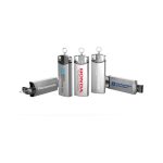 A group of silver metal flash drives featuring various logos and designs, each with a keychain attachment.