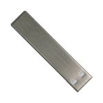 A sleek metallic flash drive with a brushed finish, featuring two small lights and a minimalist design.