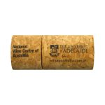 A cork flash drive featuring a natural cork texture and branding from the University of Adelaide.