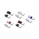 A collection of Tabit Light flash drives in black, red, blue, and silver, featuring metal casings and logos.
