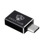 A black USB 3.0 to Type-C adapter with a metallic connector and a logo on the side.