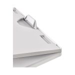 A foldable laptop stand in sleek white, featuring a handle and two openings for easy transport.