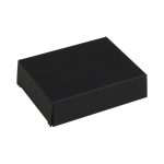 A black rectangular box with a flat lid, suitable for packaging various items.