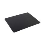 A black wireless charging mouse pad with a sleek design and rounded edges. It features a logo on the surface.