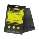 A black wireless charging mouse pad with a textured surface and a branding logo on the packaging.