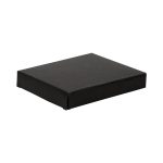 A black box with a flat design, suitable for packaging or storage. No visible branding or text.