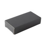 A black rectangular box with a sturdy cardboard design, suitable for packaging a wireless power bank.