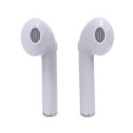 White true wireless stereo earphones with a sleek design and a built-in logo.