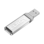 A clear USB flash drive with a sleek design and a logo on its surface.