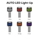 A collection of six Auto LED Flash Drives in white, red, green, blue, orange, and purple, each featuring a logo.