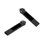 A black Atlas LED flash drive with a compass on one end, featuring a sleek, elongated design.