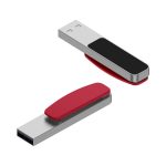 A silver and red Mosman LED flash drive with a sleek, modern design and a black surface area for branding.
