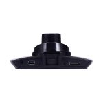 A black Simona Dash Cam featuring various ports on the bottom, with a compact design and a mounting attachment.